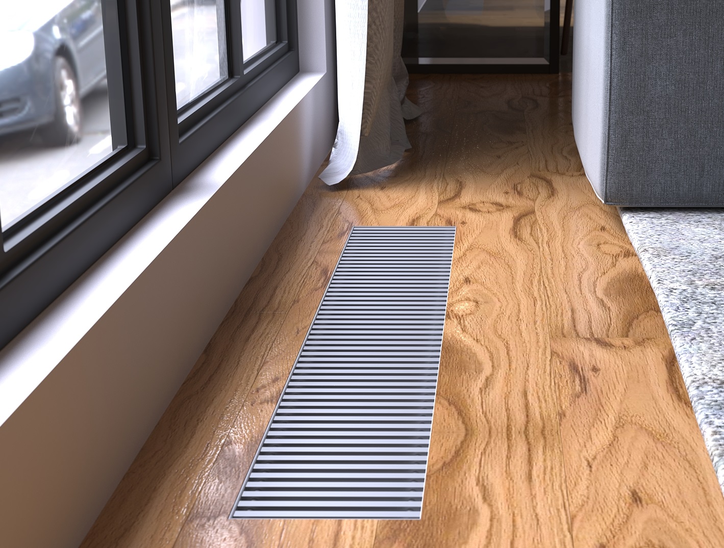 Vitron ВК 300.300.600.4ТП. Мощность 440 Вт. Внутрипольный конвектор , естественная конвекция, сторона подключения - правая. Глубина - 300, ширина - 300, длина - 600. Решетка из анодированного алюминия, цвет - серебро.