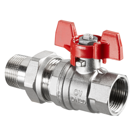 1075806 Oventrop Кран шаровой, Optibal, DN-20, 3/4", НВ, PN, бар-16, ручка-бабочка, никелированный, с ниппелем и НГ NEW