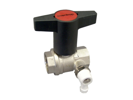 1077806 Oventrop Кран шаровой, Optibal, DN-20, 3/4", ВВ, PN, бар-16, ручка-пластмассовая, удлинённая антрацит, никелированный, со штуцером для слива 1/4" NEW